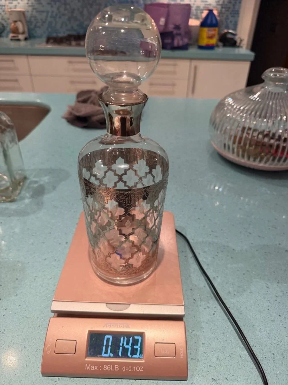 Culver Valencia Metallic Silver Finish Glass Decanter Round Spherical Stopper